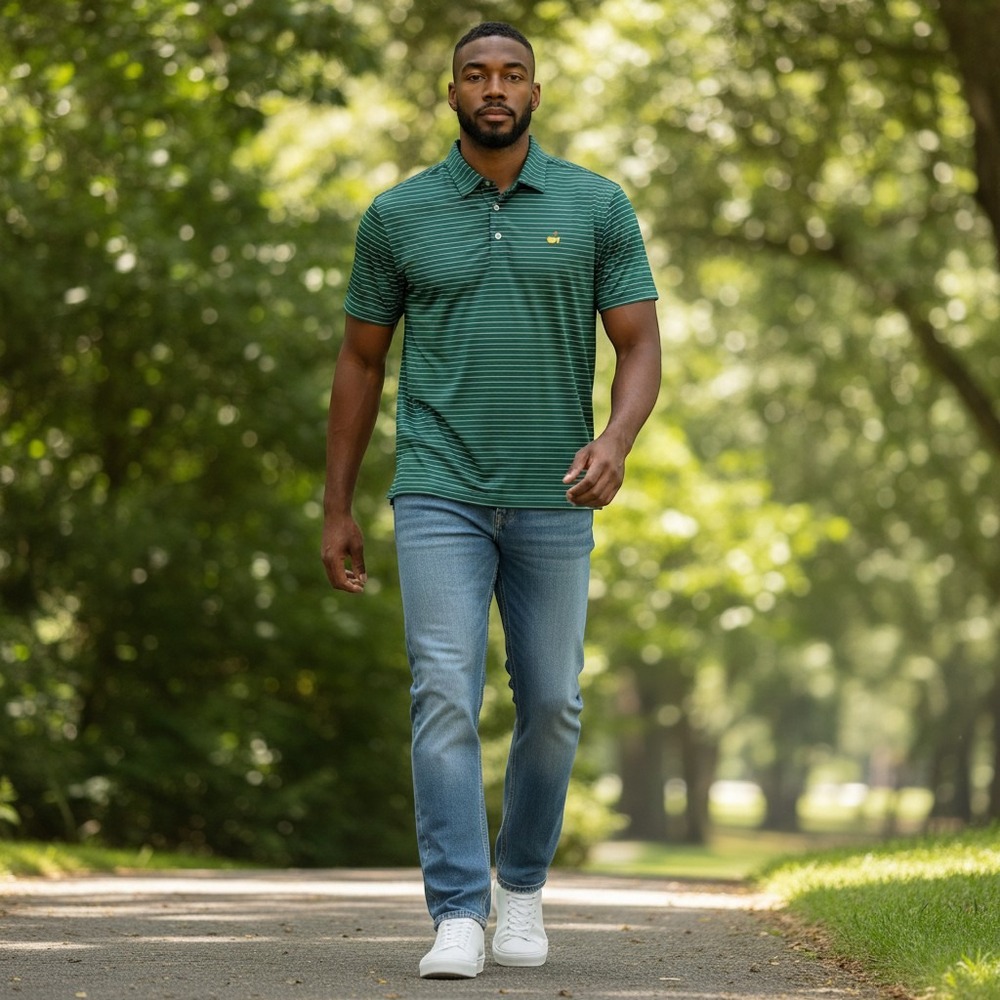 Masters Tech Mens Green Striped Golf Polo Shirt MT1740-01 Size M